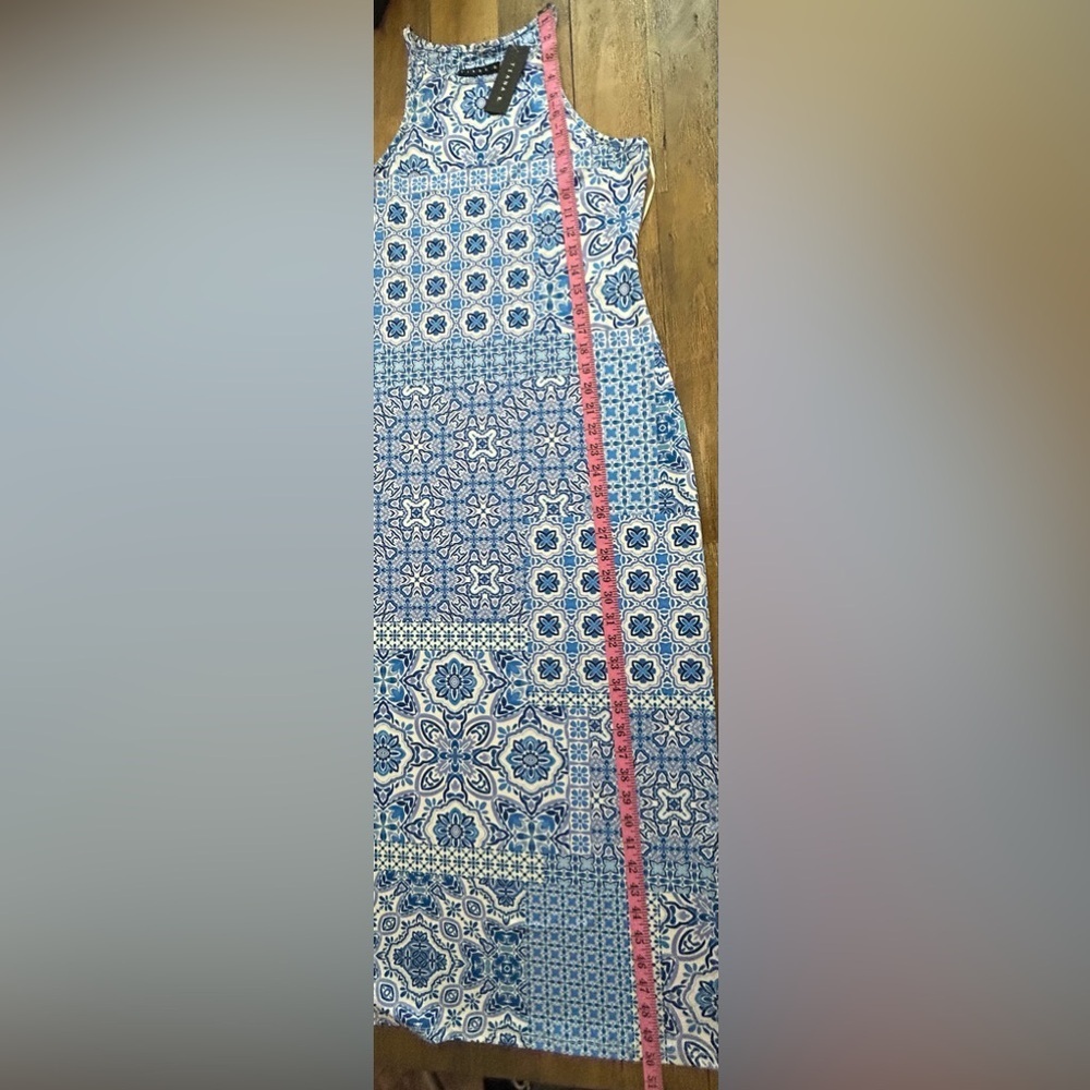 TIANA B Blue White Purple Print Resort Maxi Halter Women's Dress Sleeveless - Picture 7 of 10
